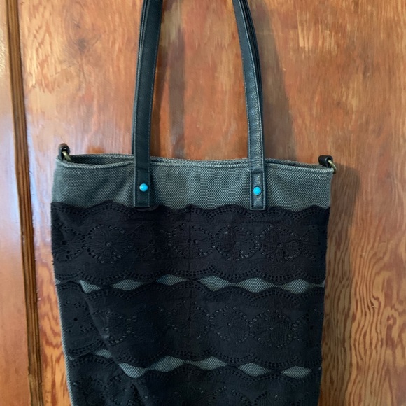 🦩Mudd Brand shoulder tote bag in gray tweed and black lace - Picture 7 of 7